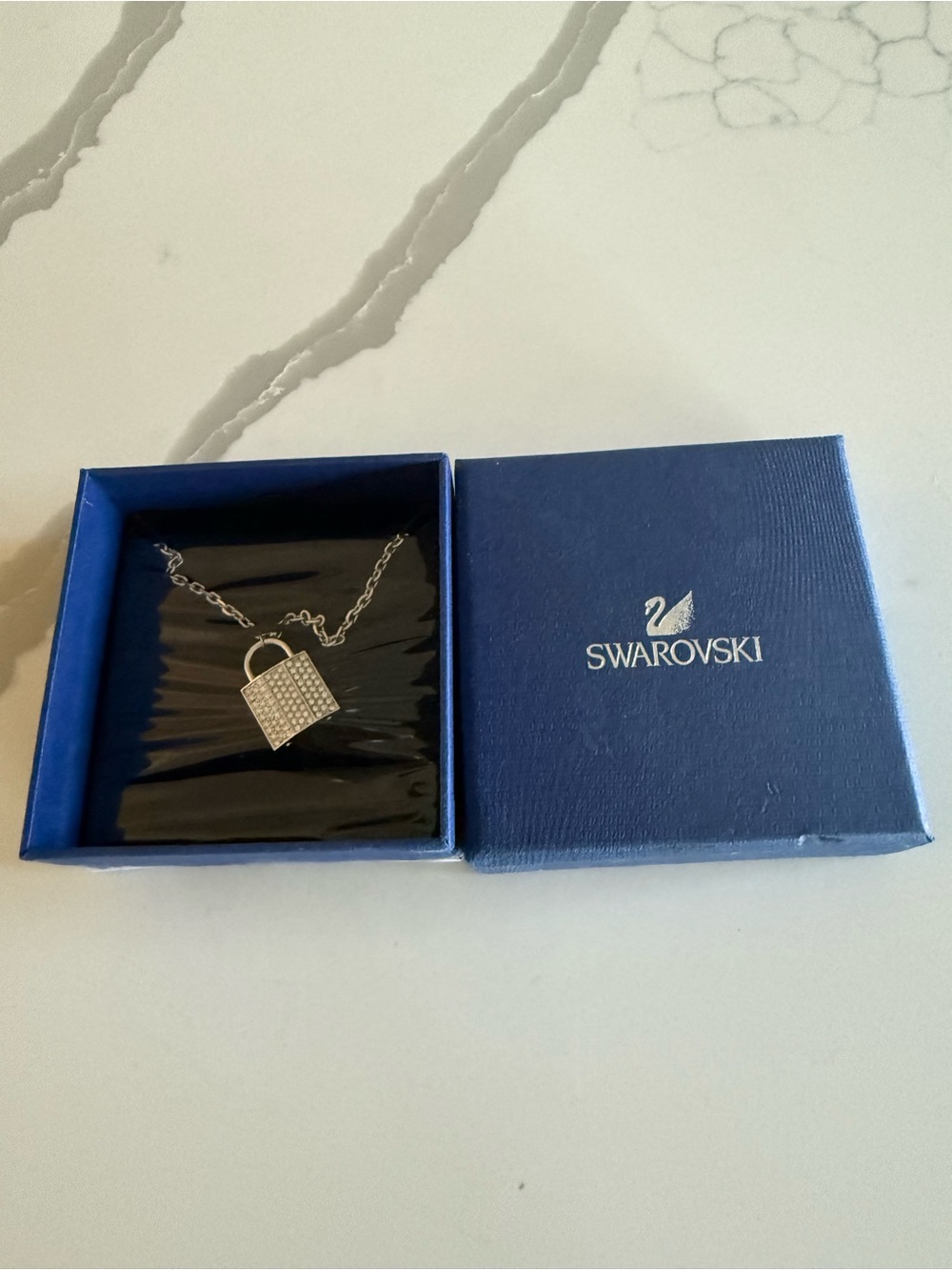 Swarovski Crystal Padlock Pendant Necklace Silver Tone - New in Box